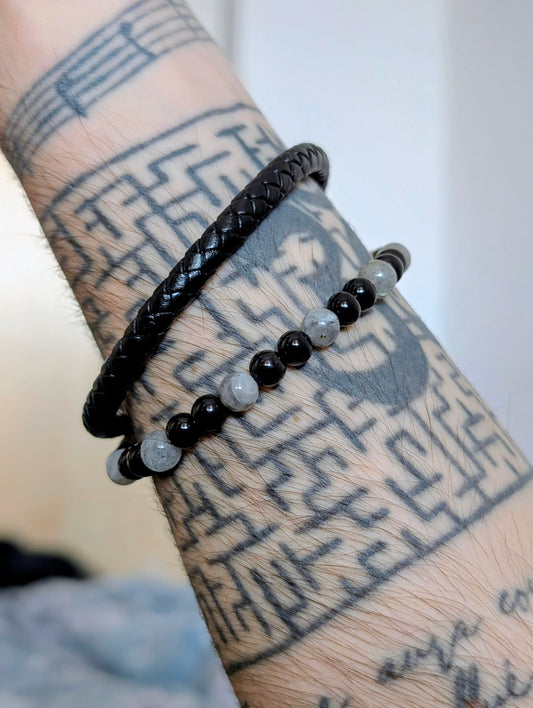 Bracelet inox 18 cm labradorite onyx