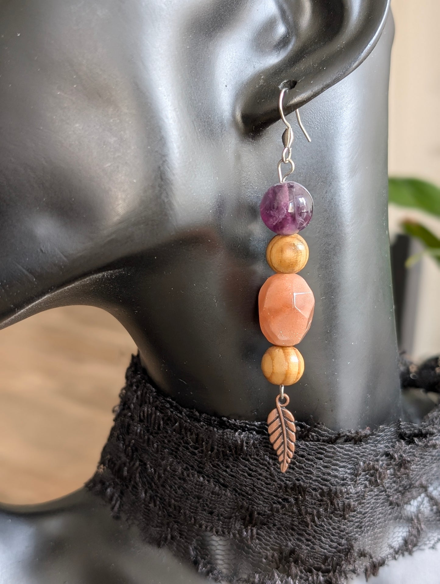Boucles d'oreilles pierre de soleil fluorite