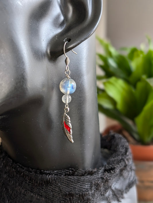 Boucles d'oreilles labradorites plumes