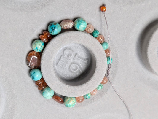 Bracelet turquoise du Pérou et pierre de soleil 16 cm minimum