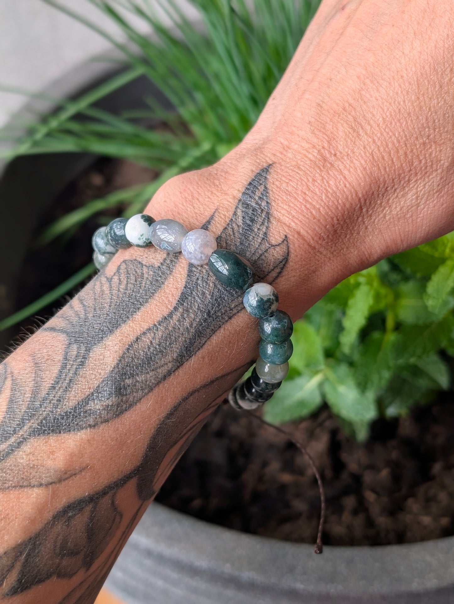 Bracelet réglable unisexe agate mousse et arbre 17cm minimum
