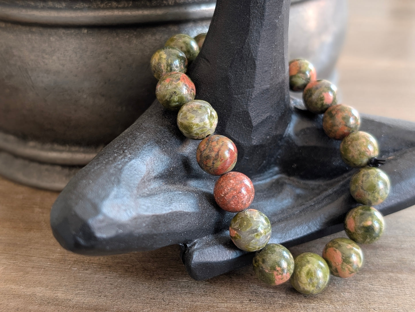 1 Bracelet épidote unakite élastiqué 17 cm