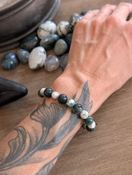 Bracelet agate mousse et arbre larvikite 15.5 cm