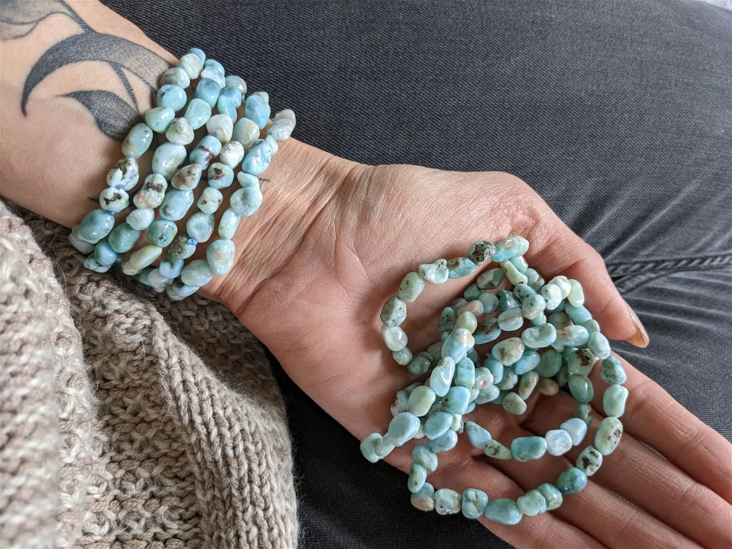 1 Beau bracelet de larimar poignet fin ou moyen - Aurore Lune 