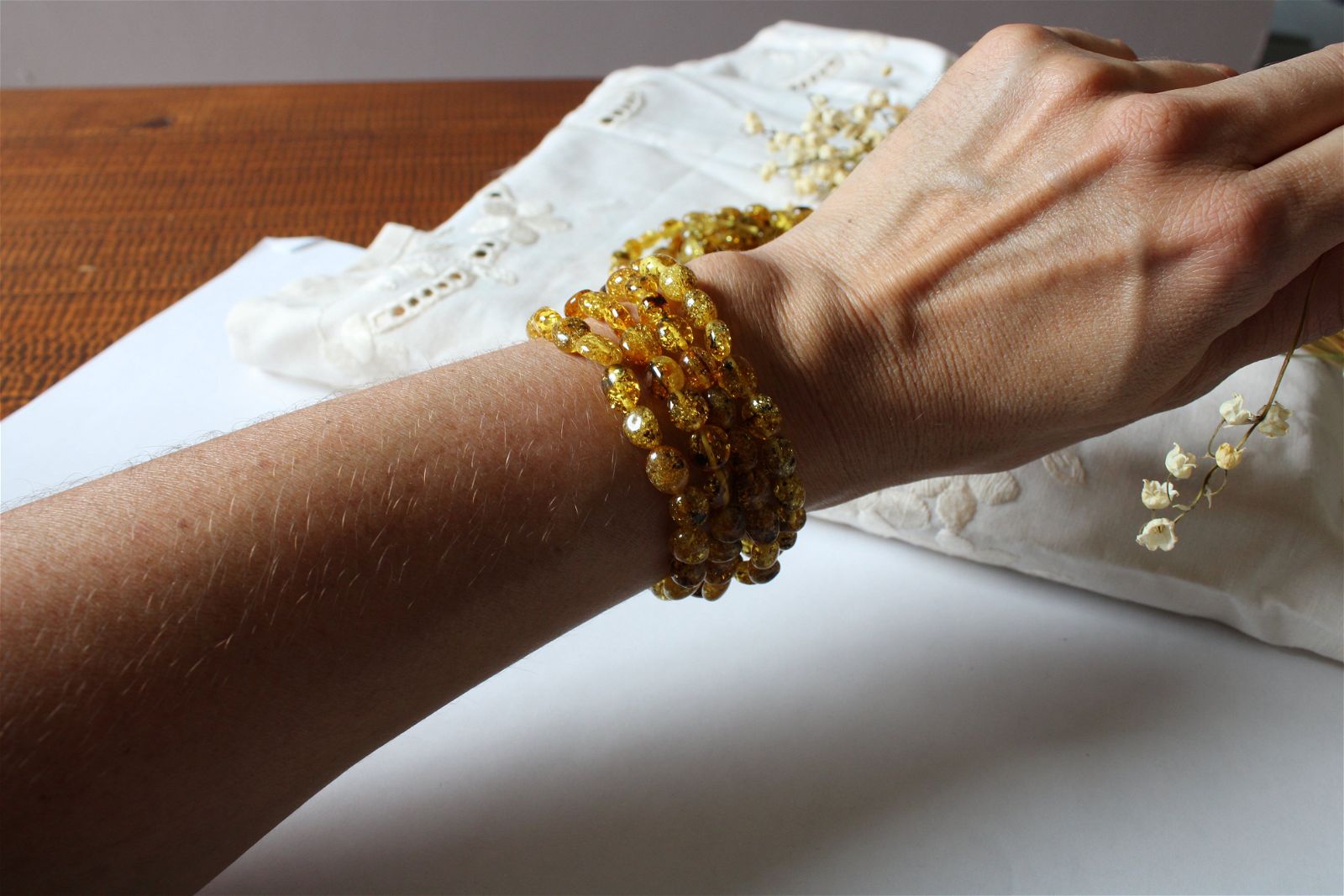 1 Bracelet ambre Lituanie poignet fin ou moyen - Aurore Lune 