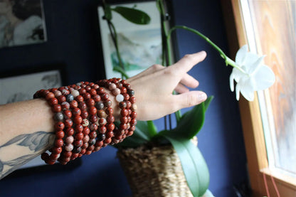 1 Bracelet élastiqué en jaspe rouge poignet moyen à large - Aurore Lune 