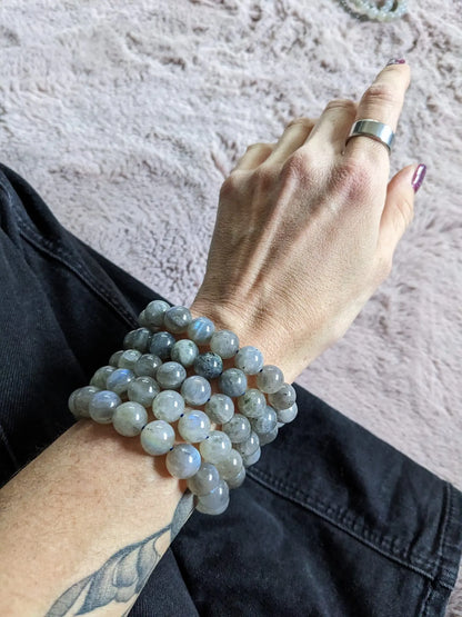 1 Bracelet élastiqué en labradorite 12 mm - Aurore Lune 