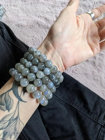 1 Bracelet élastiqué en labradorite 12 mm - Aurore Lune 