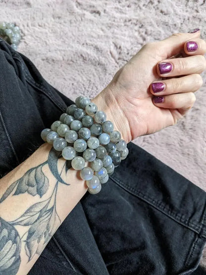 1 Bracelet élastiqué en labradorite 12 mm - Aurore Lune 