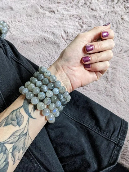 1 Bracelet élastiqué en labradorite 12 mm - Aurore Lune 