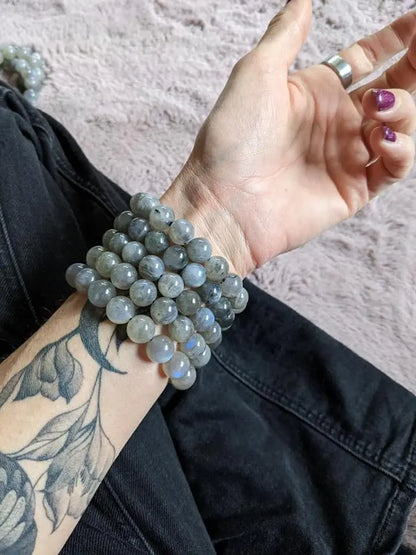 1 Bracelet élastiqué en labradorite 12 mm - Aurore Lune 
