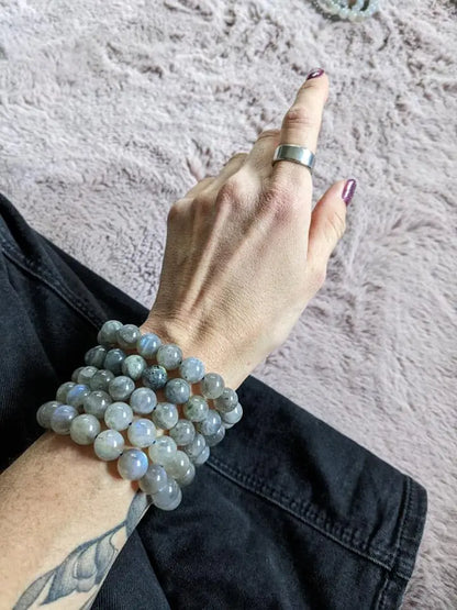 1 Bracelet élastiqué en labradorite 12 mm - Aurore Lune 