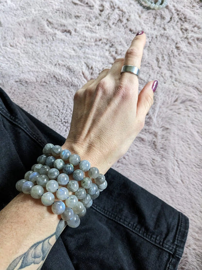 1 Bracelet élastiqué en labradorite 12 mm - Aurore Lune 