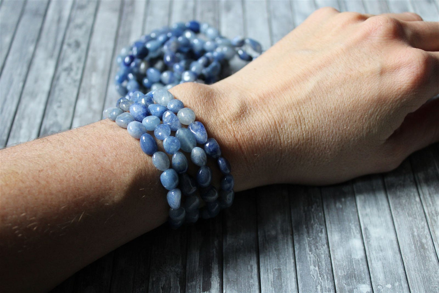 1 Bracelet en aventurine bleue - quartz bleu-  poignet fin - Aurore Lune 