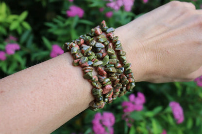 1 Bracelet en chips épidote unakite élastiqué - Aurore Lune 