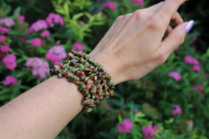 1 Bracelet en chips épidote unakite élastiqué - Aurore Lune 