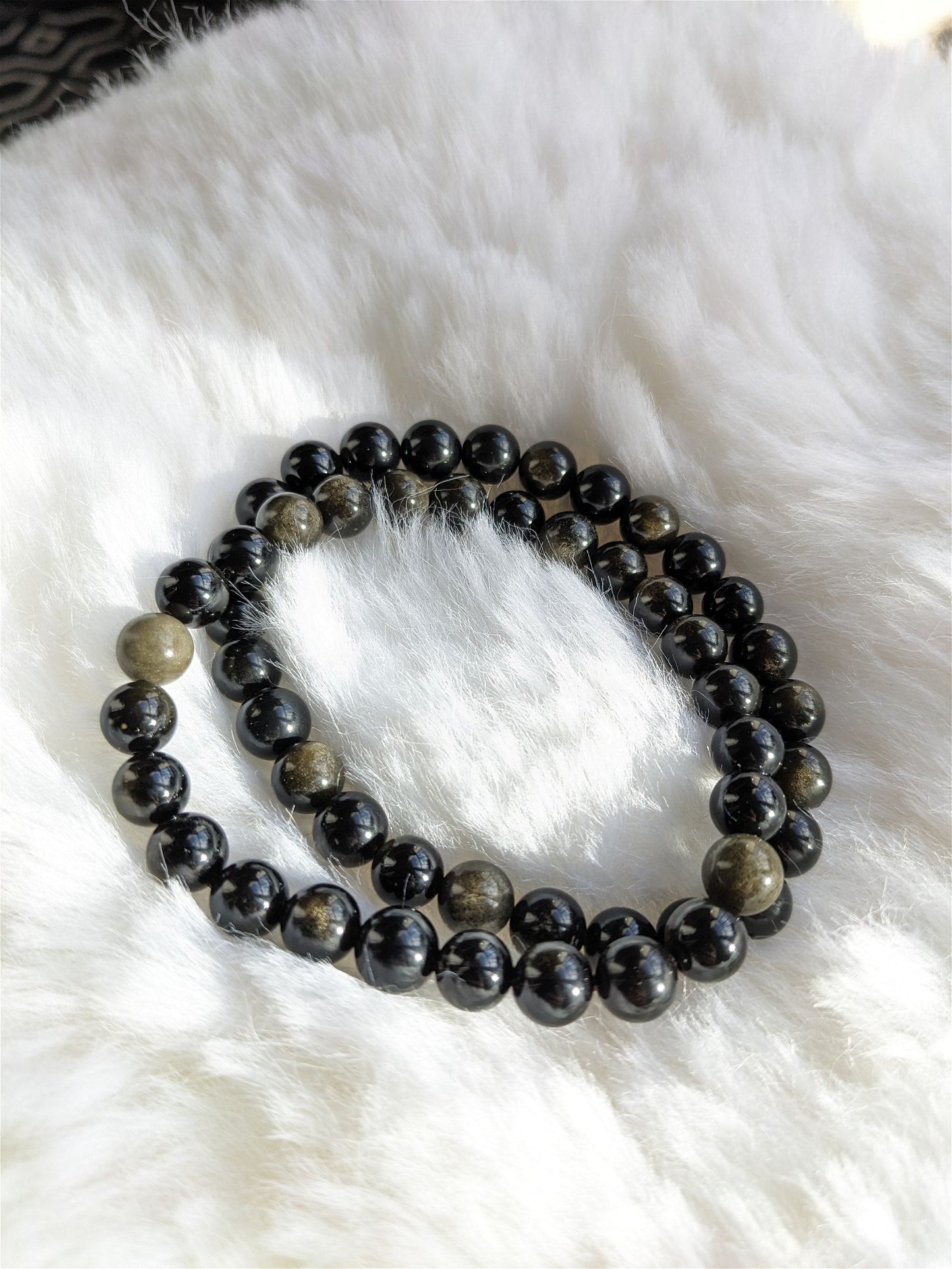 1 Bracelet en obsidienne dorée 8mm poignet large - Aurore Lune 