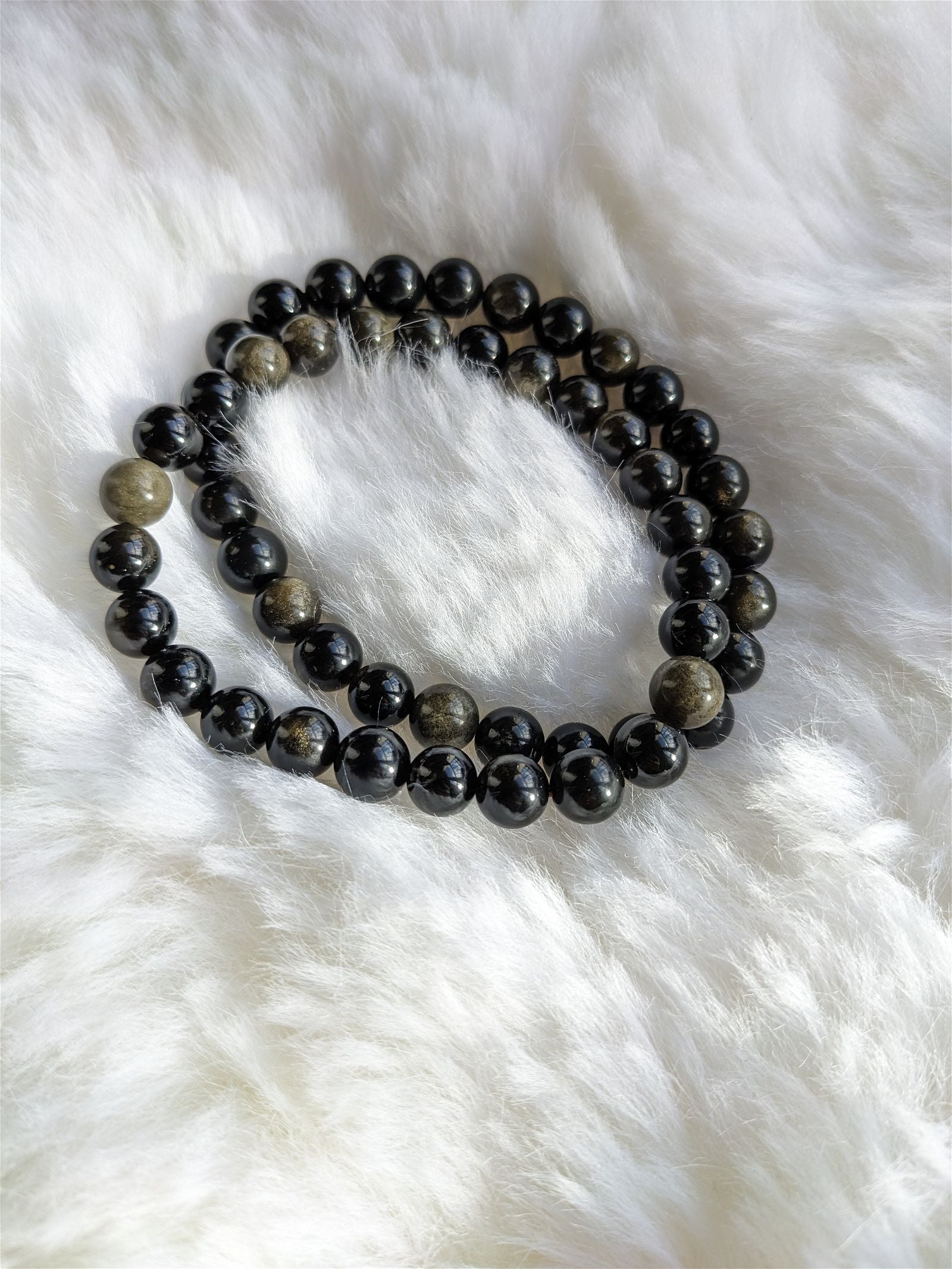 1 Bracelet en obsidienne dorée 8mm poignet large - Aurore Lune 