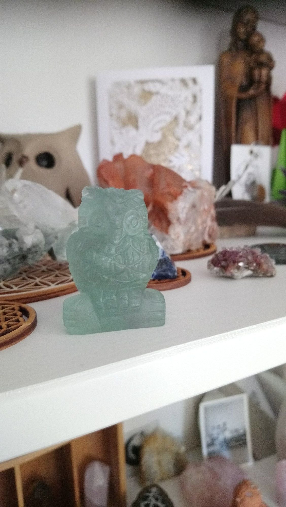 1 Hibou En Fluorite Verte - Aurore Lune 