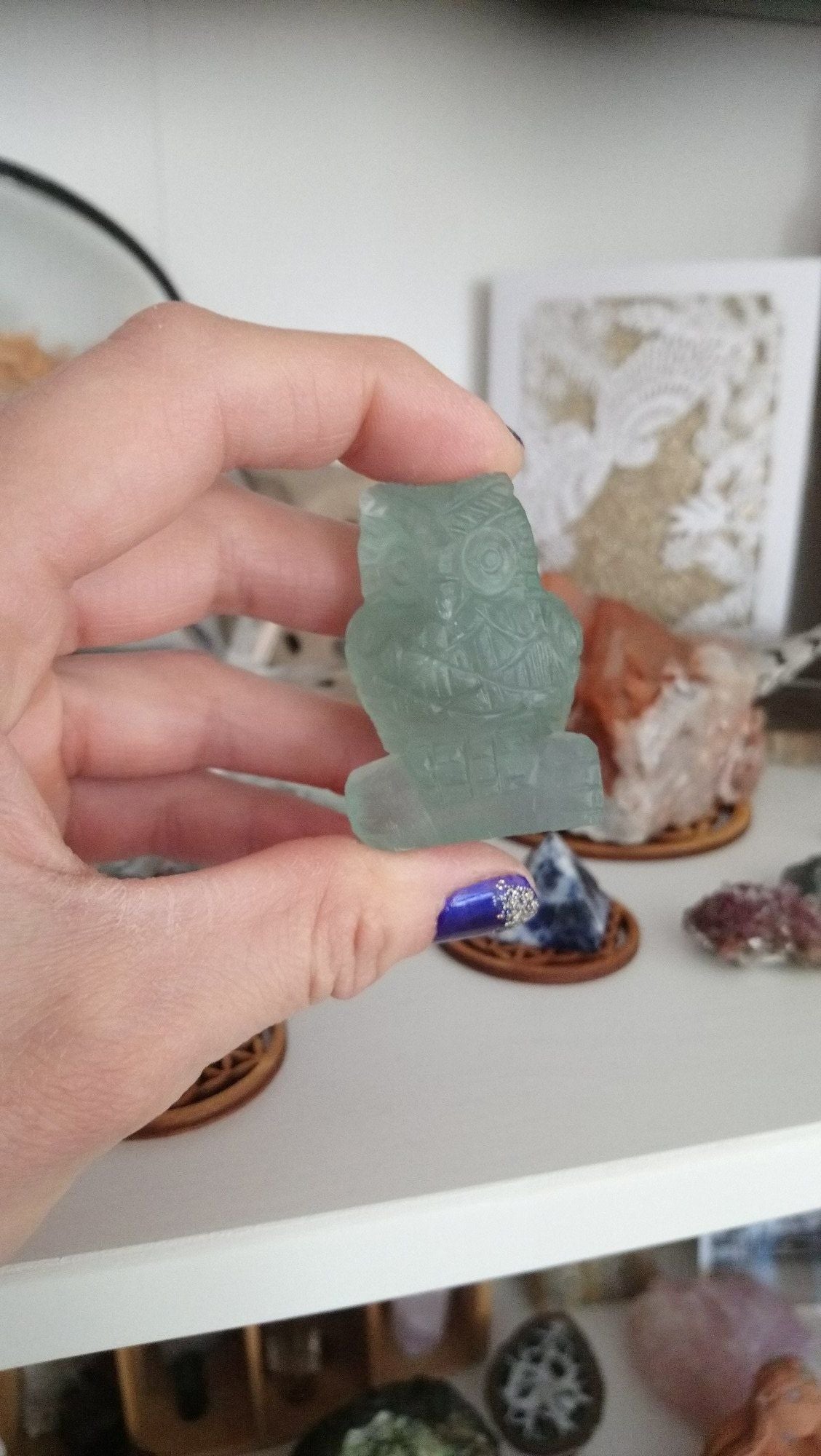 1 Hibou En Fluorite Verte - Aurore Lune 