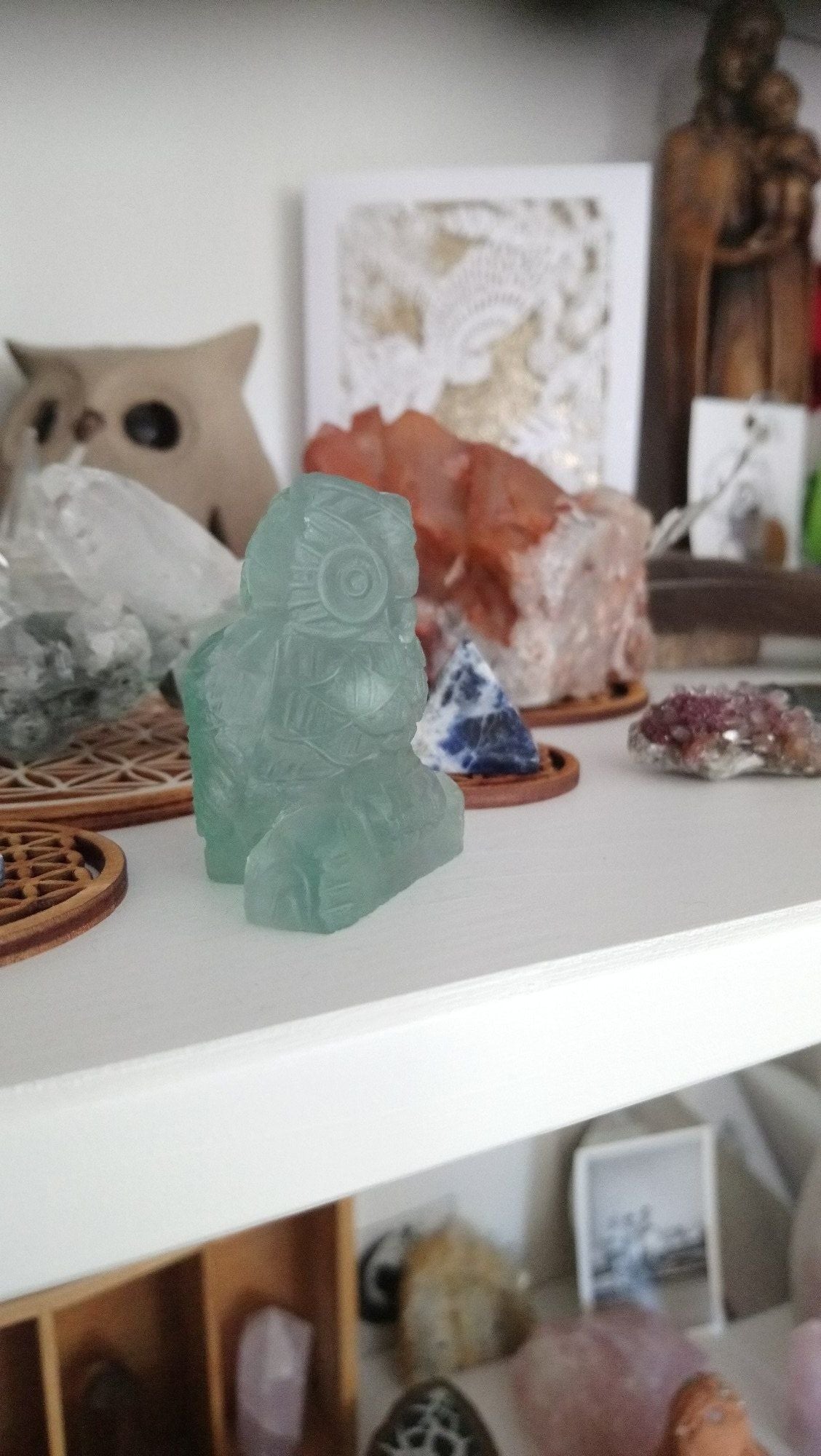 1 Hibou En Fluorite Verte - Aurore Lune 