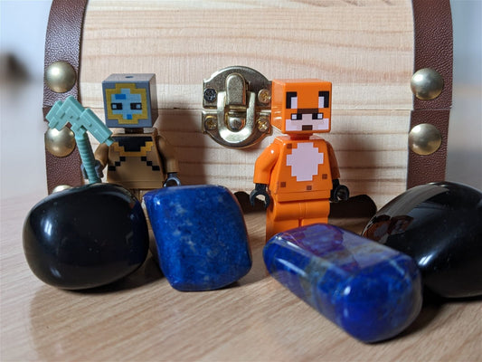 1 Lot inspiration Minecraft™ - 1 lapis lazuli 1 obsidienne et 1 figurine à monter - Aurore Lune 
