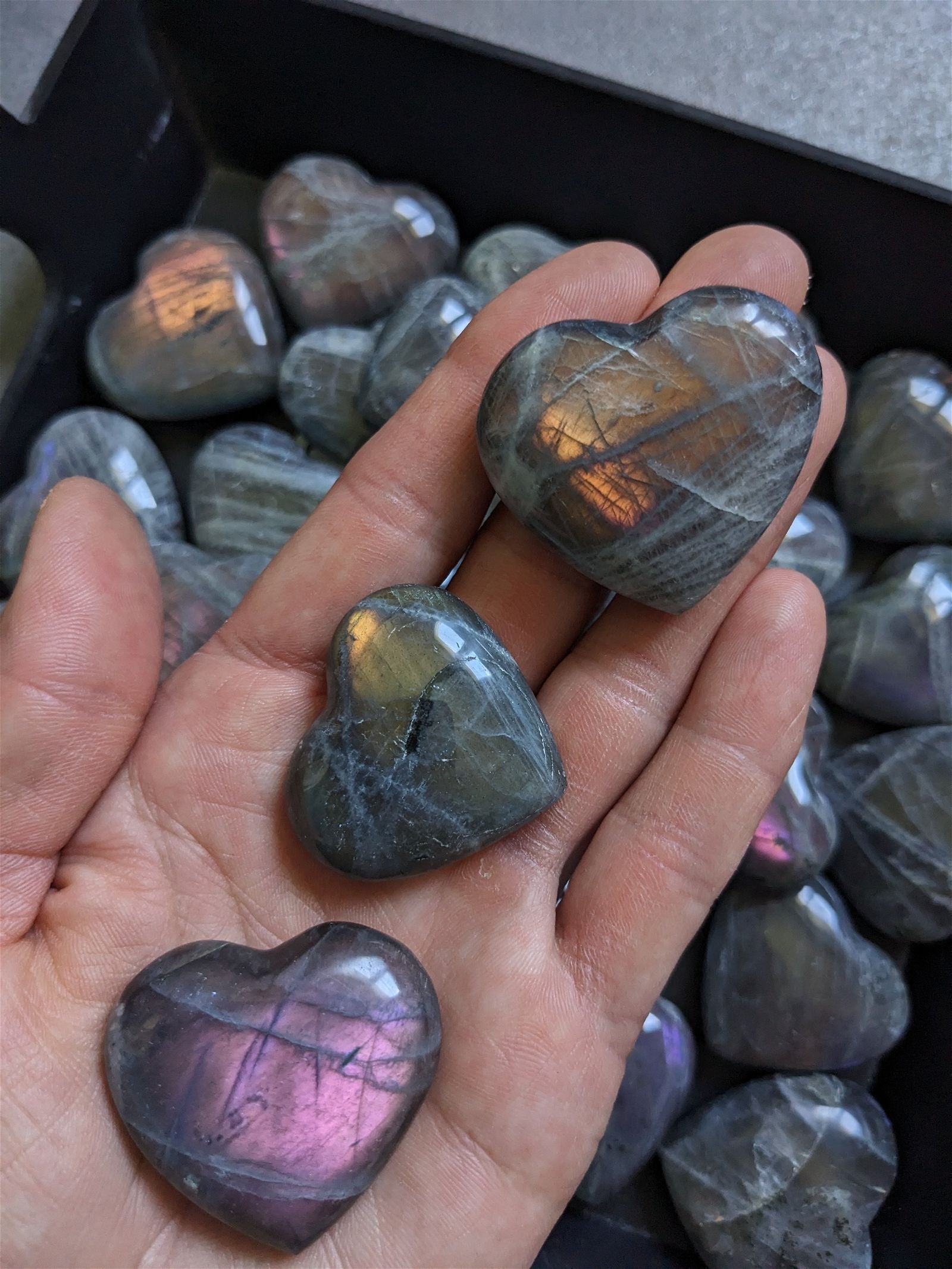 1 Petit coeur labradorite reflets intenses - Aurore Lune 