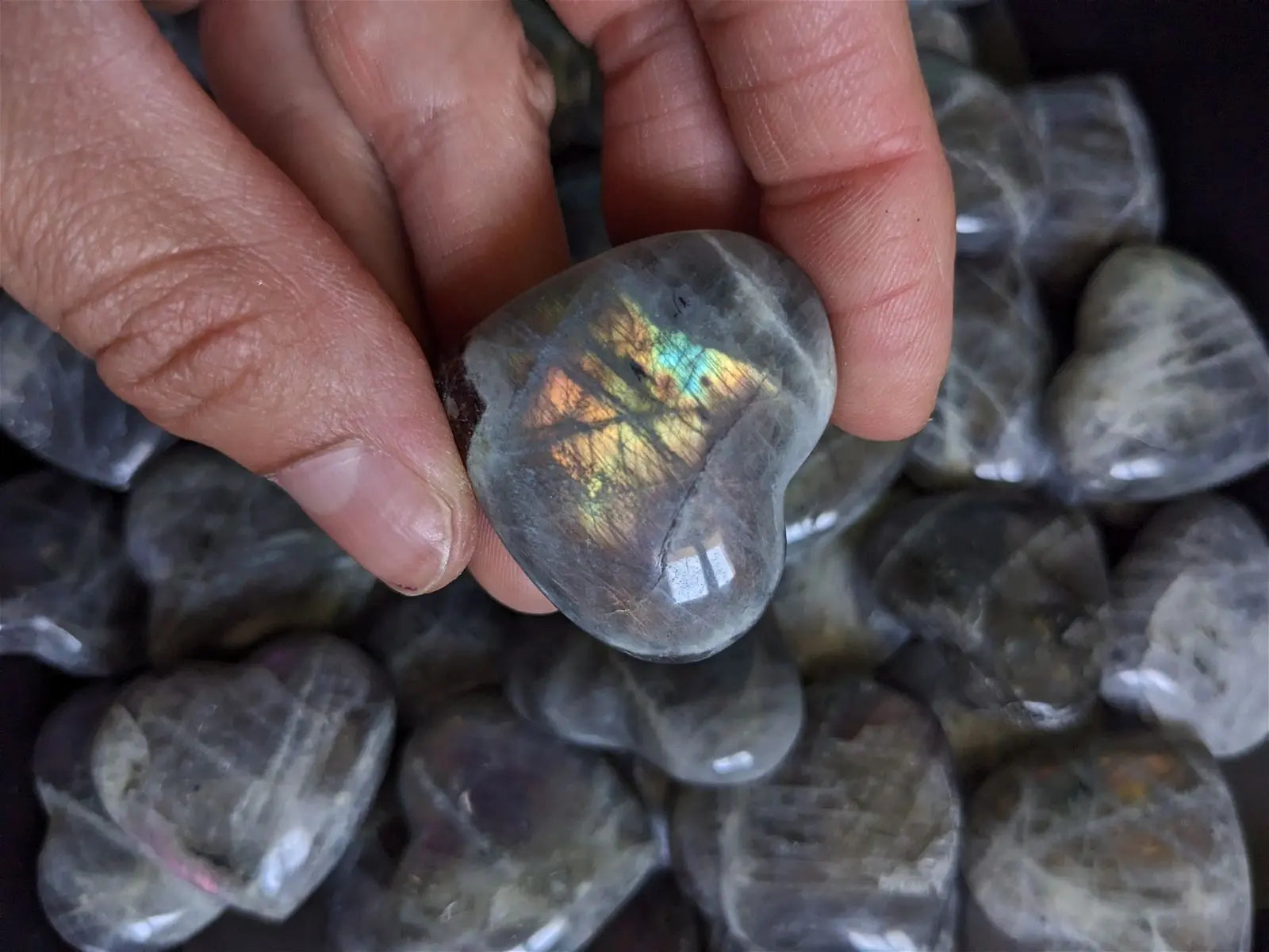 1 Petit coeur labradorite reflets moyens - Aurore Lune 