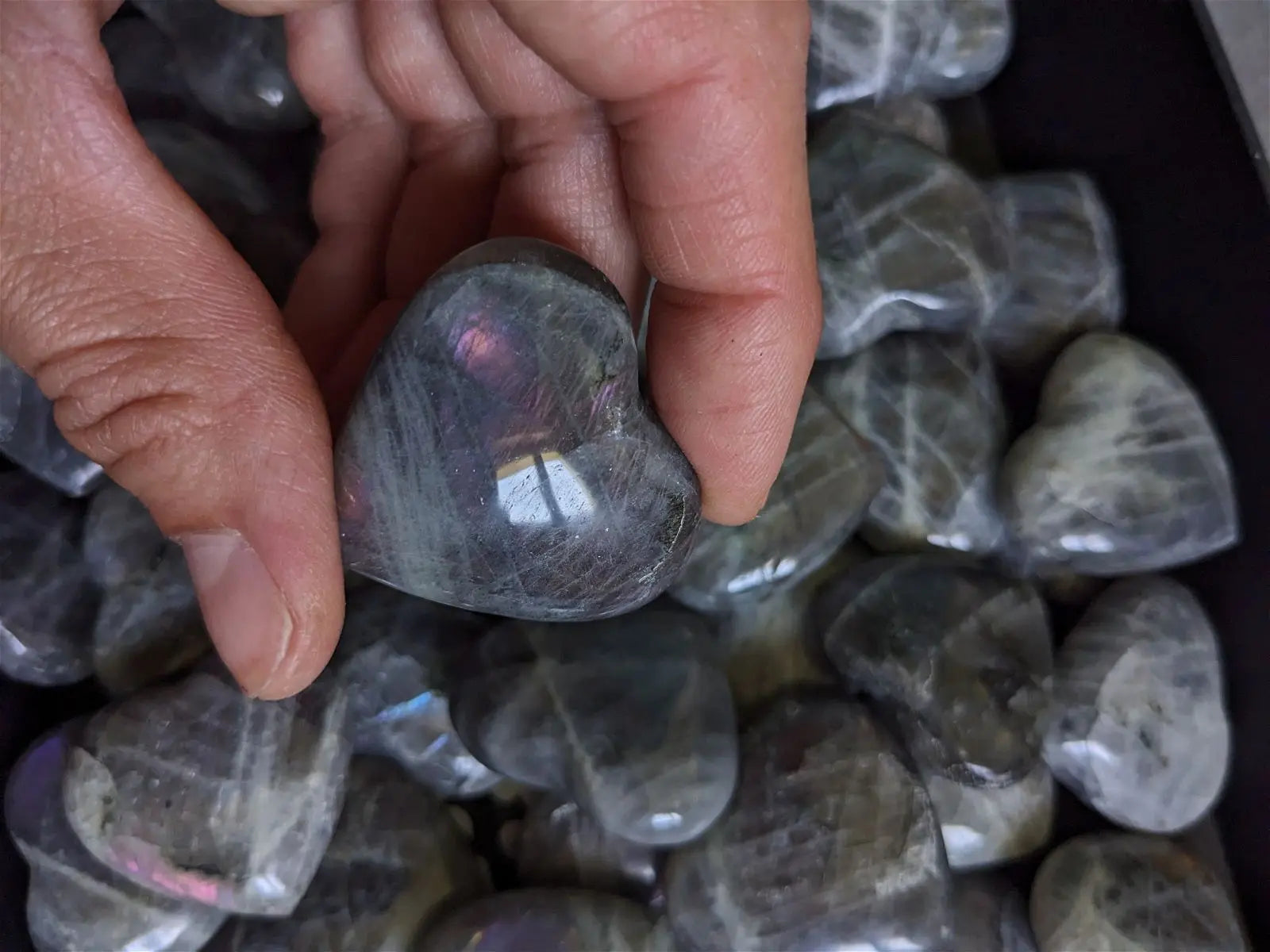 1 Petit coeur labradorite reflets moyens - Aurore Lune 