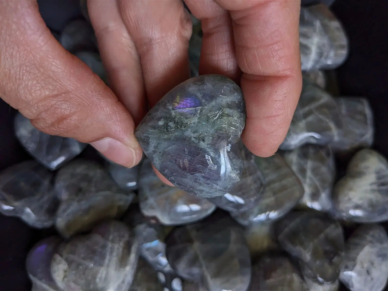 1 Petit coeur labradorite reflets moyens - Aurore Lune 