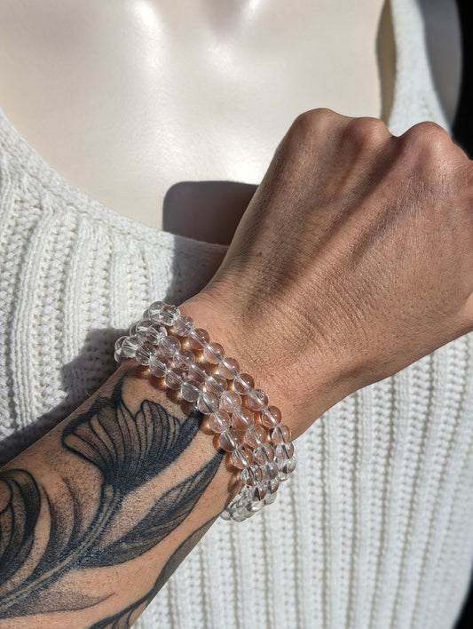 1 bracelet cristal de roche 16.5 cm perles 6 mm - Aurore Lune 