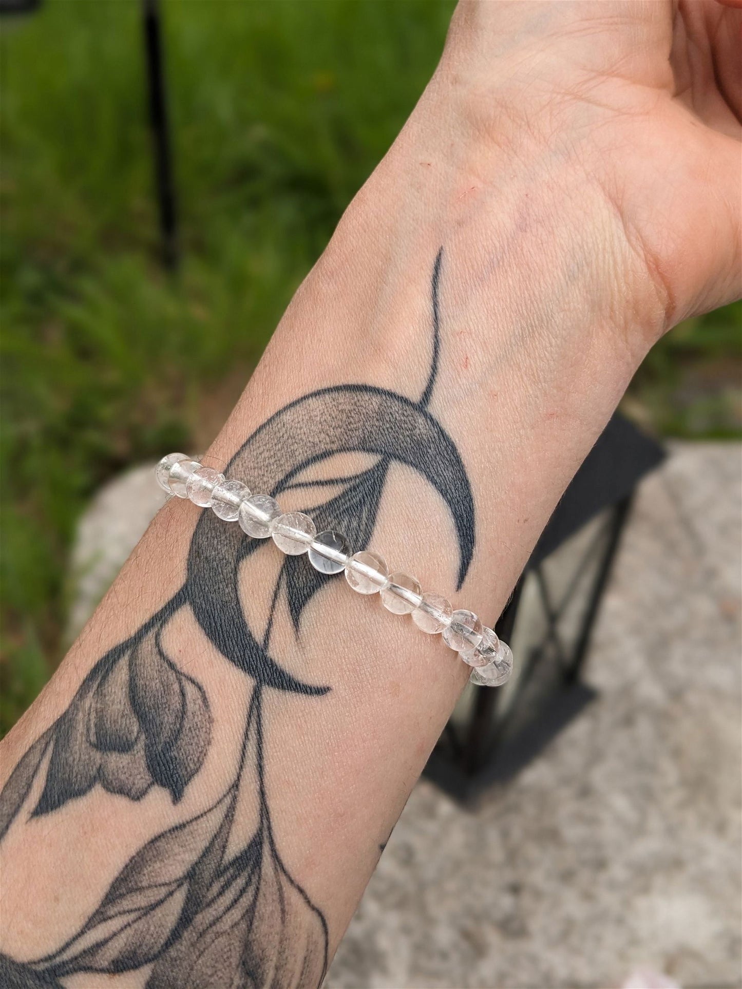 1 bracelet cristal de roche 16.5 cm perles 6 mm - Aurore Lune 