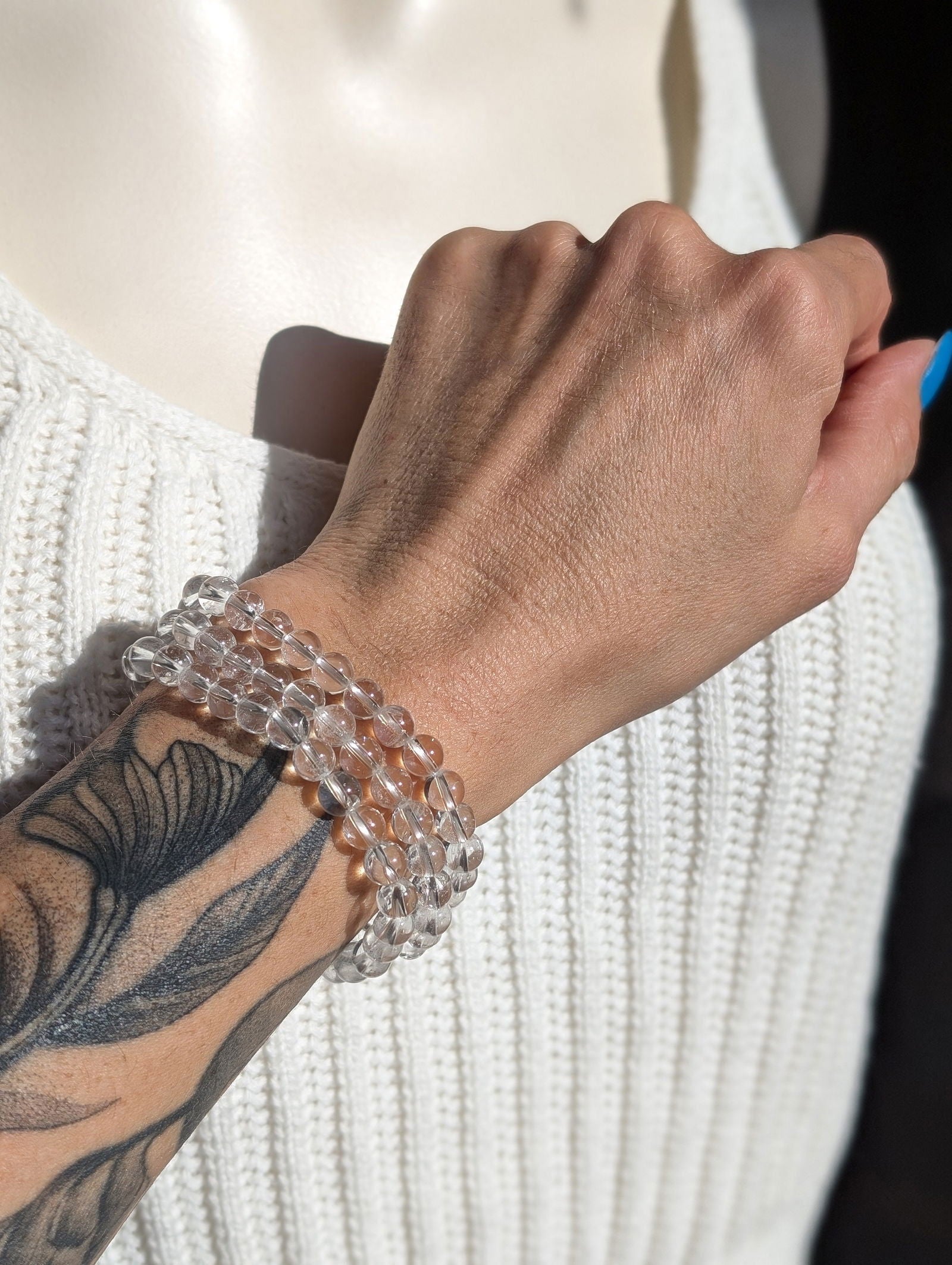 1 bracelet cristal de roche 16.5 cm perles 6 mm - Aurore Lune 