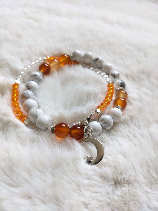 1 bracelet double howlite cornaline 17 cm - Aurore Lune 