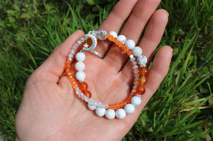 1 bracelet double howlite cornaline 17 cm - Aurore Lune 