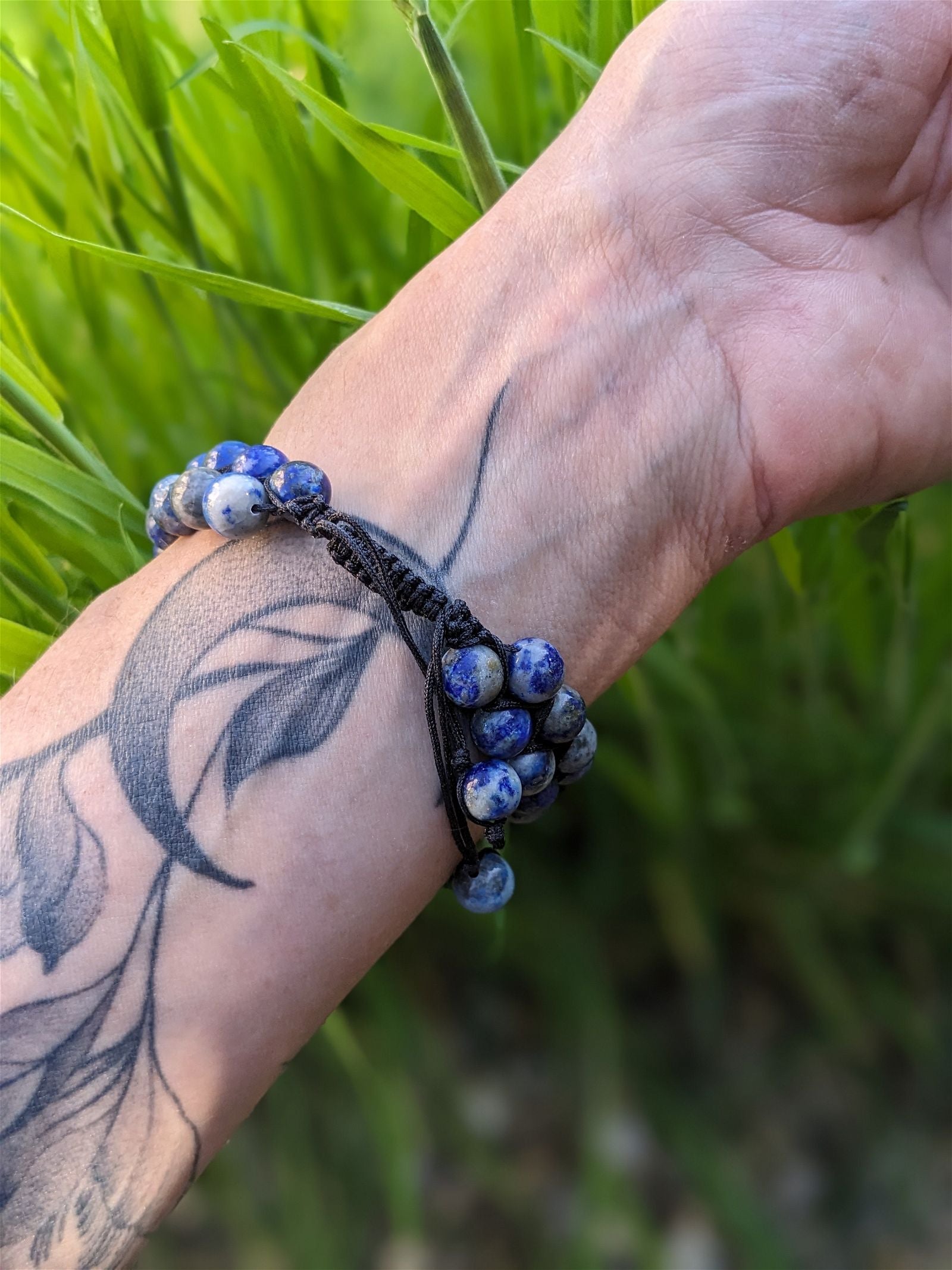1 bracelet macramé en lapis lazuli double rang de perles - Aurore Lune 