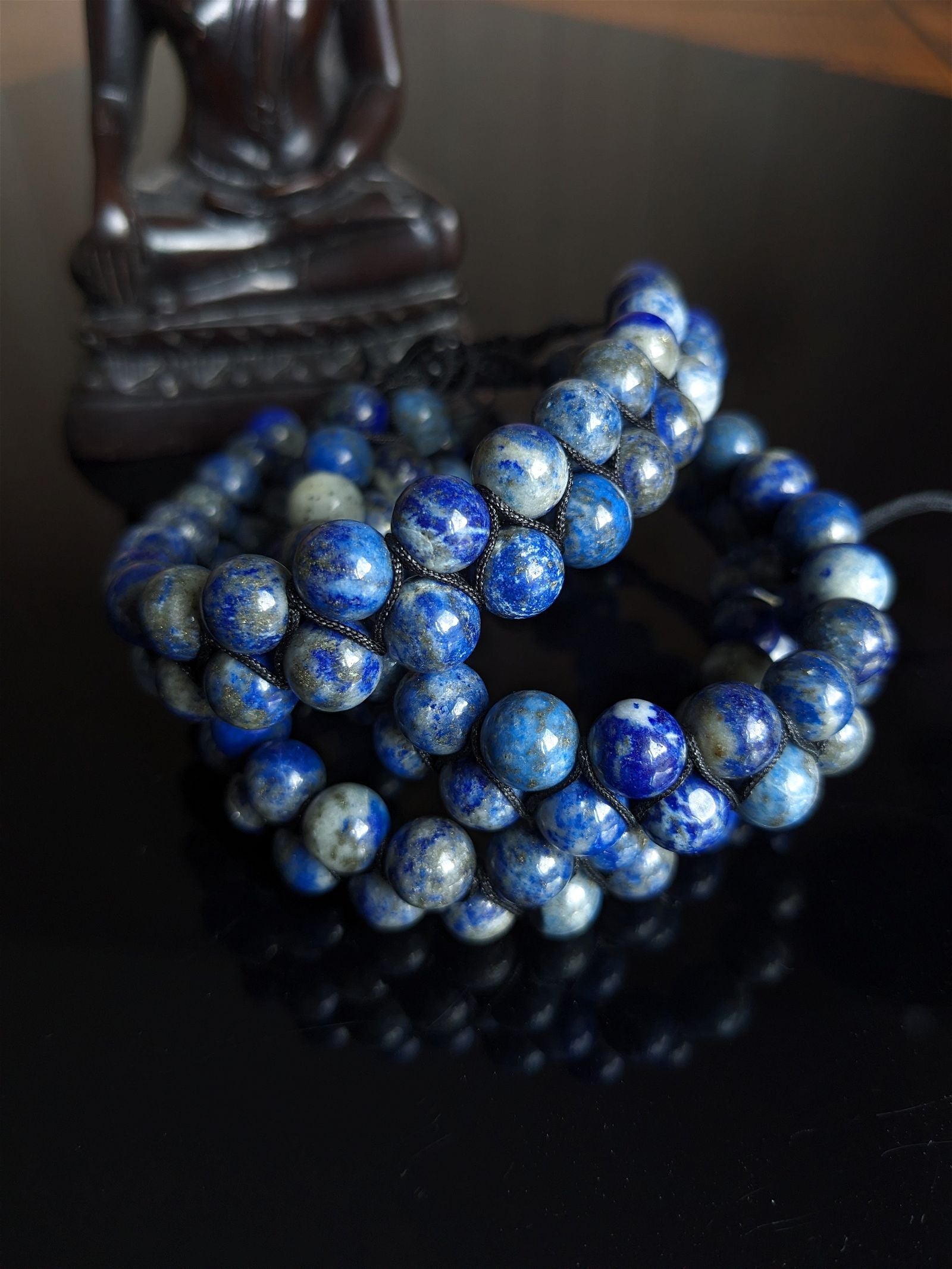 1 bracelet macramé en lapis lazuli double rang de perles - Aurore Lune 