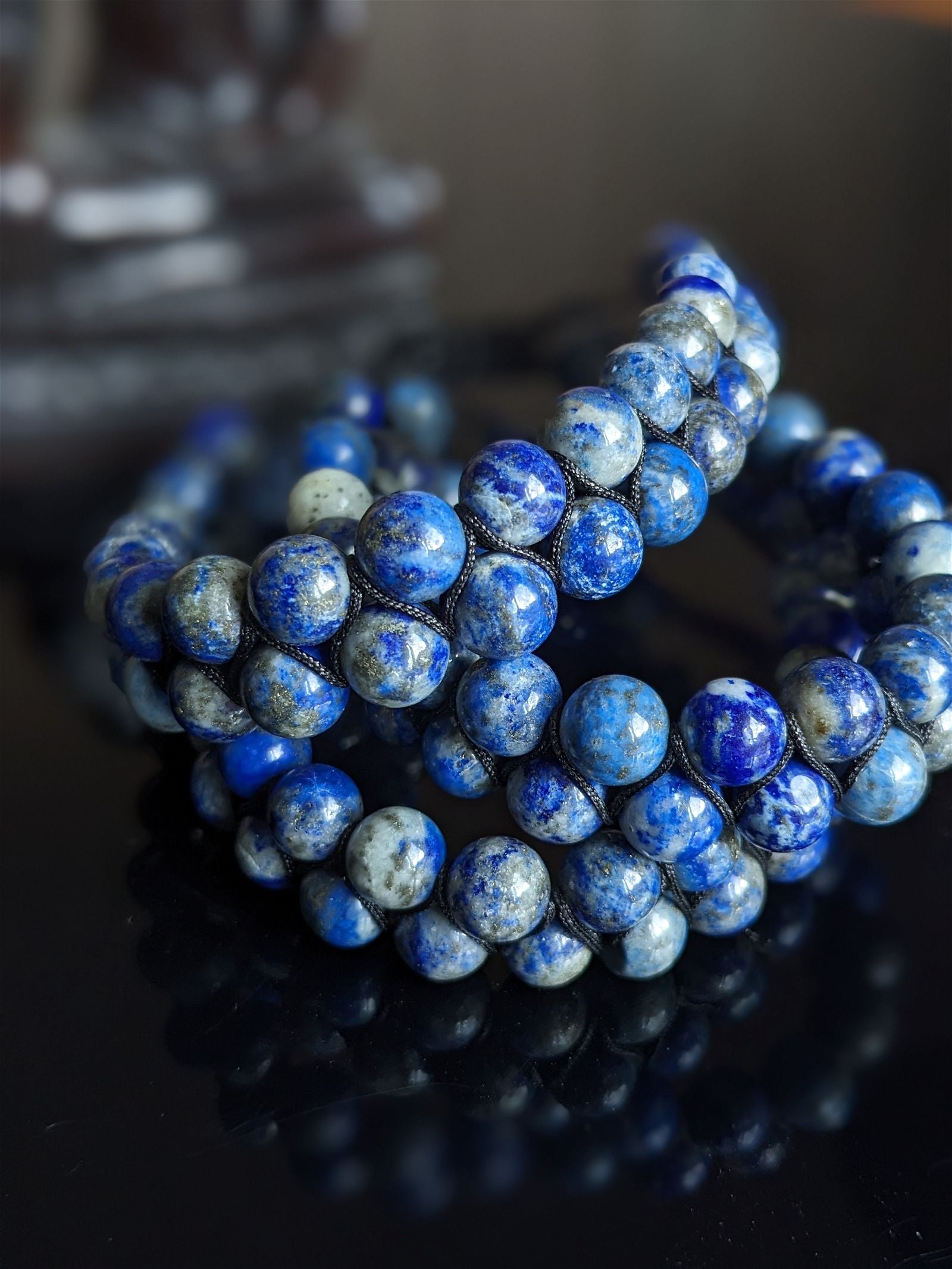 1 bracelet macramé en lapis lazuli double rang de perles - Aurore Lune 