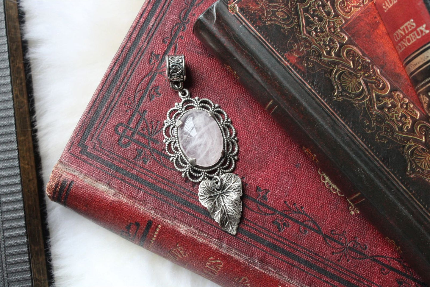 1 collier en quartz rose - Aurore Lune 