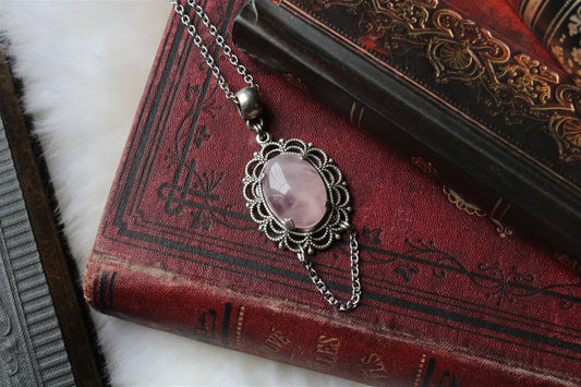 1 collier en quartz rose - Aurore Lune 