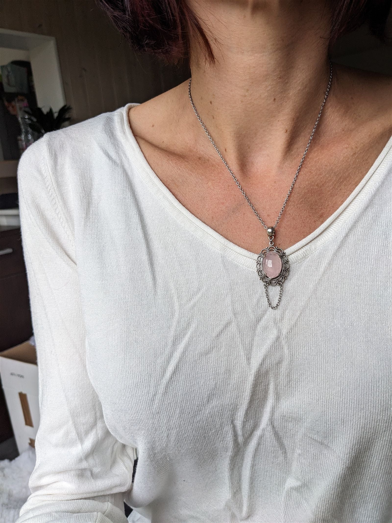 1 collier en quartz rose - Aurore Lune 