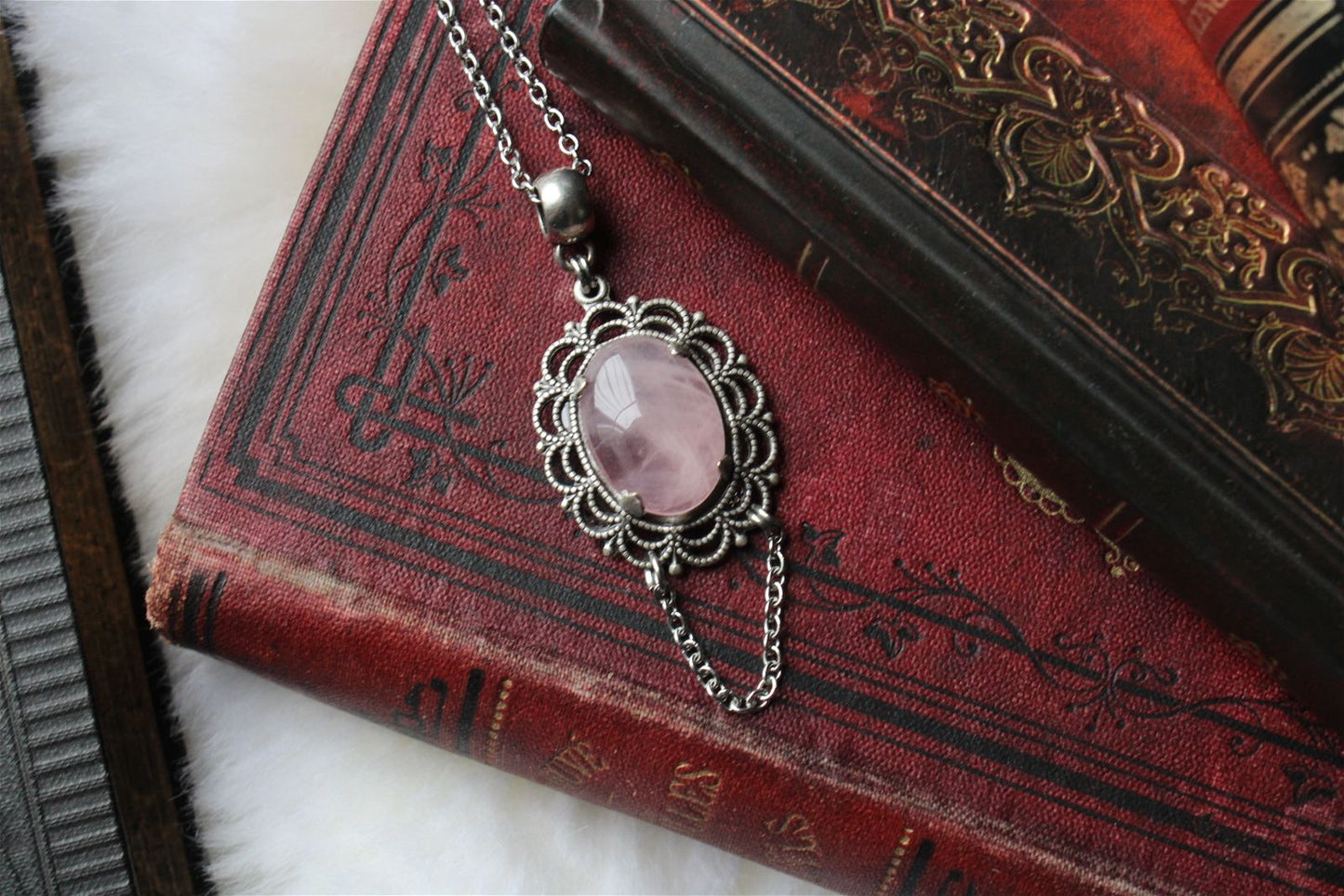 1 collier en quartz rose - Aurore Lune 