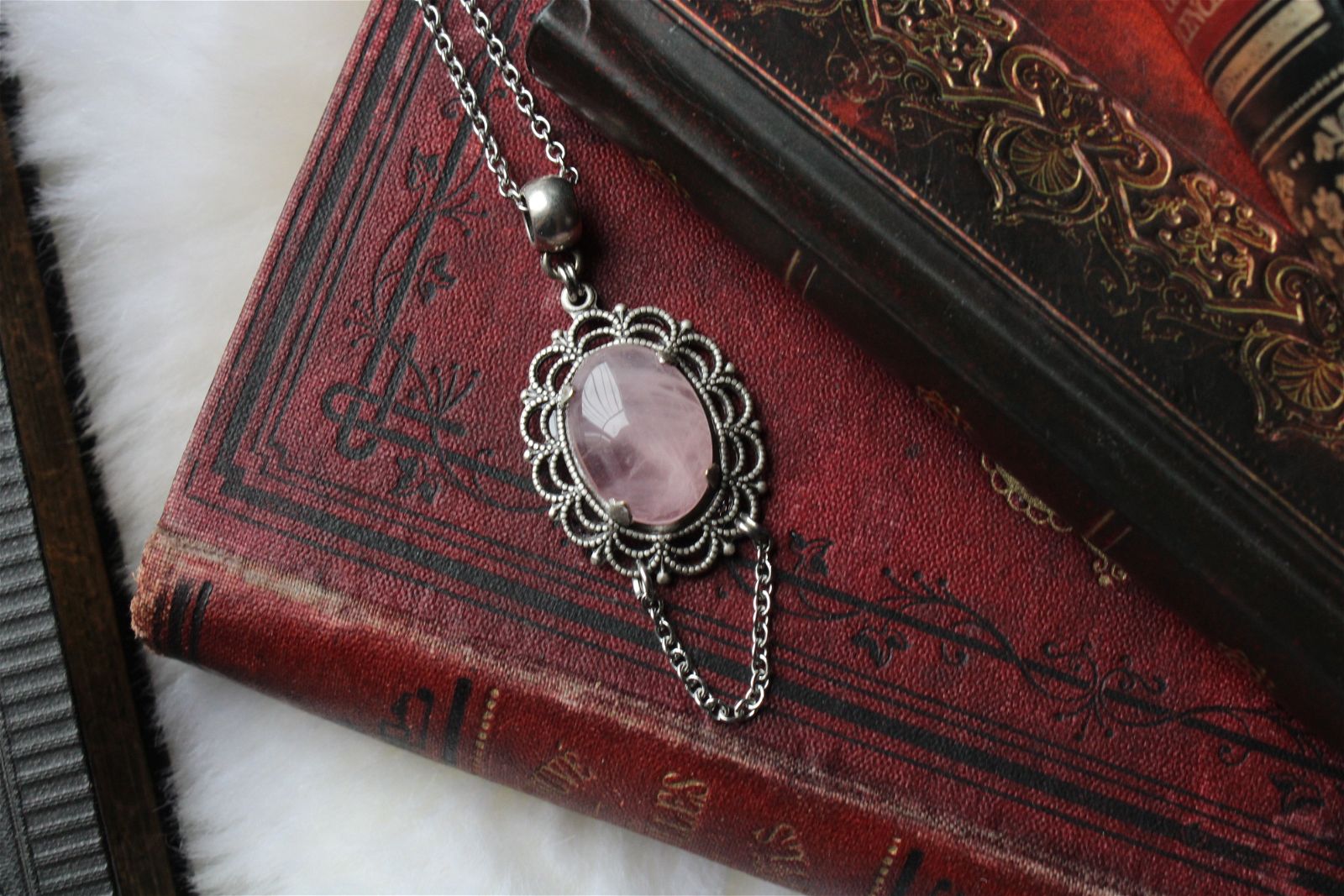 1 collier en quartz rose - Aurore Lune 