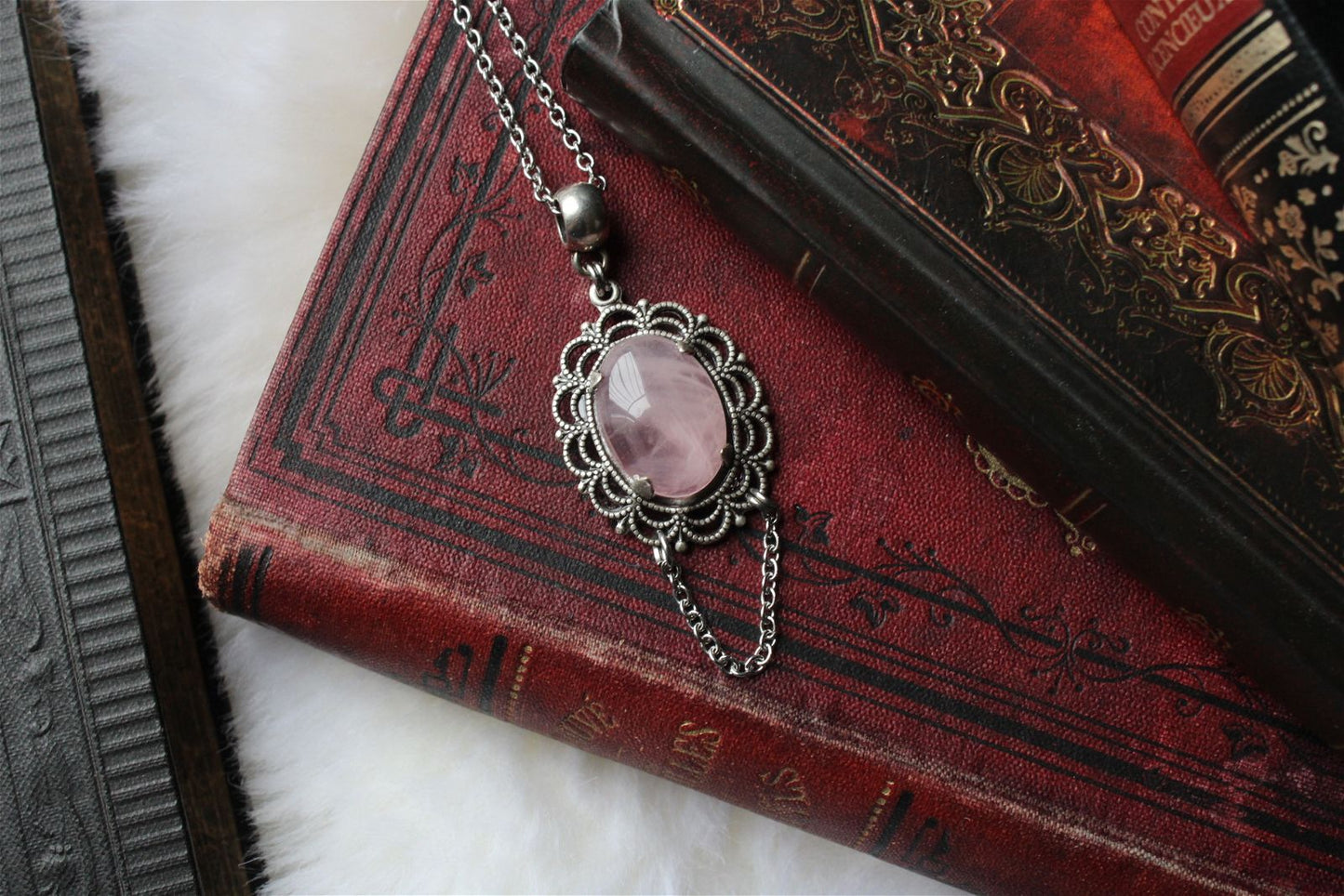 1 collier en quartz rose - Aurore Lune 