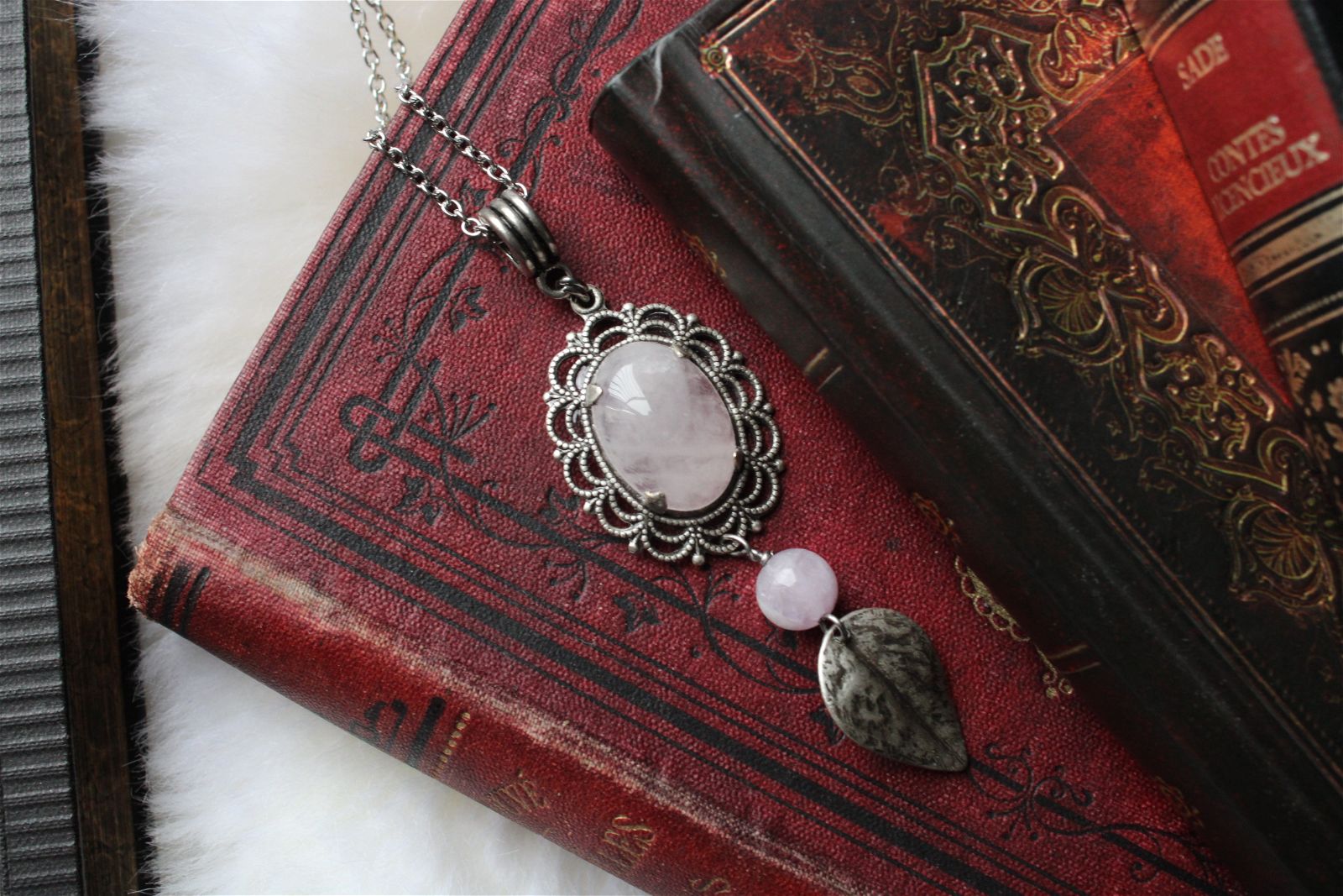 1 collier en quartz rose - Aurore Lune 