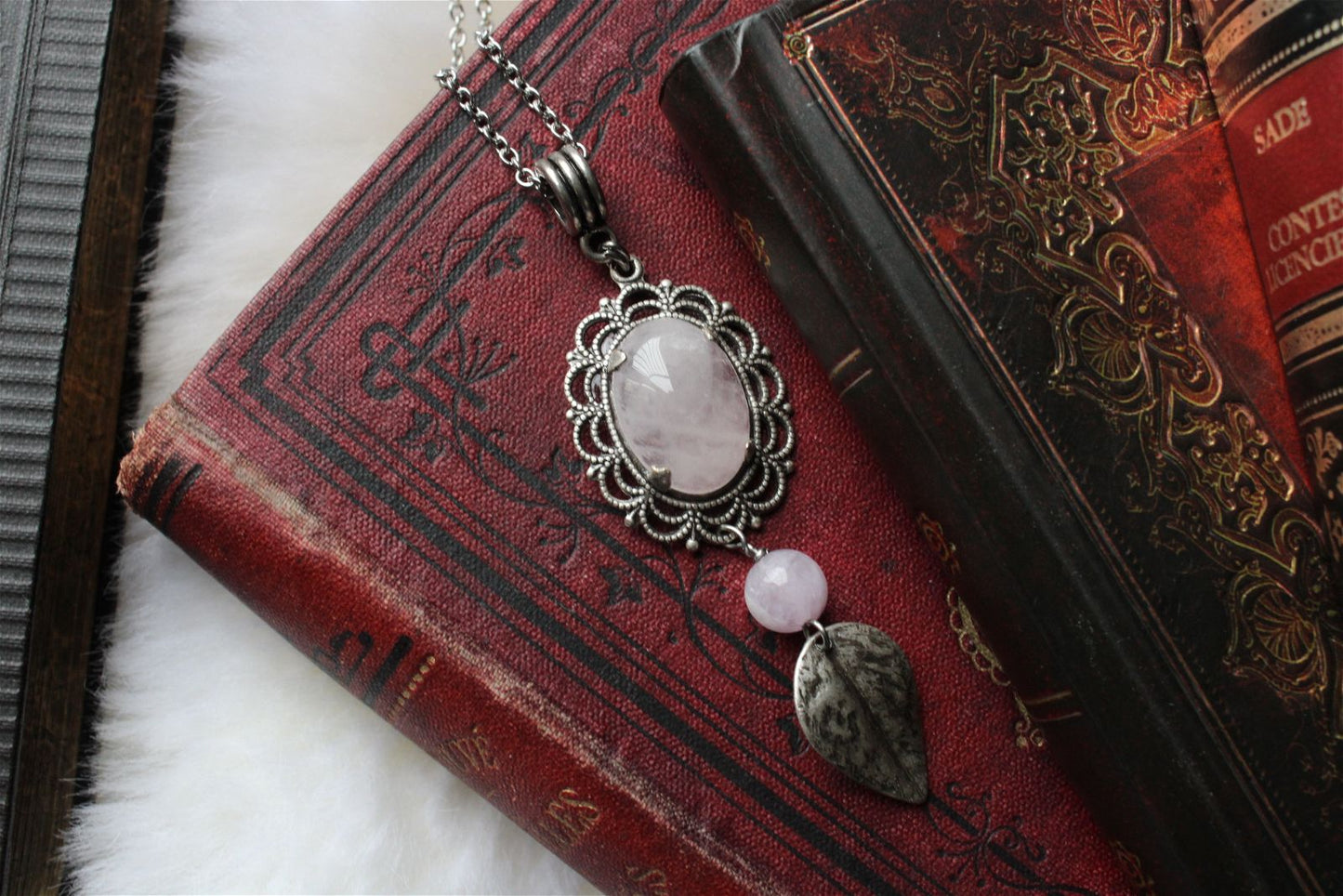 1 collier en quartz rose - Aurore Lune 