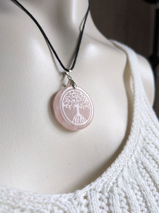 1 collier en quartz rose arbre de vie - Aurore Lune 