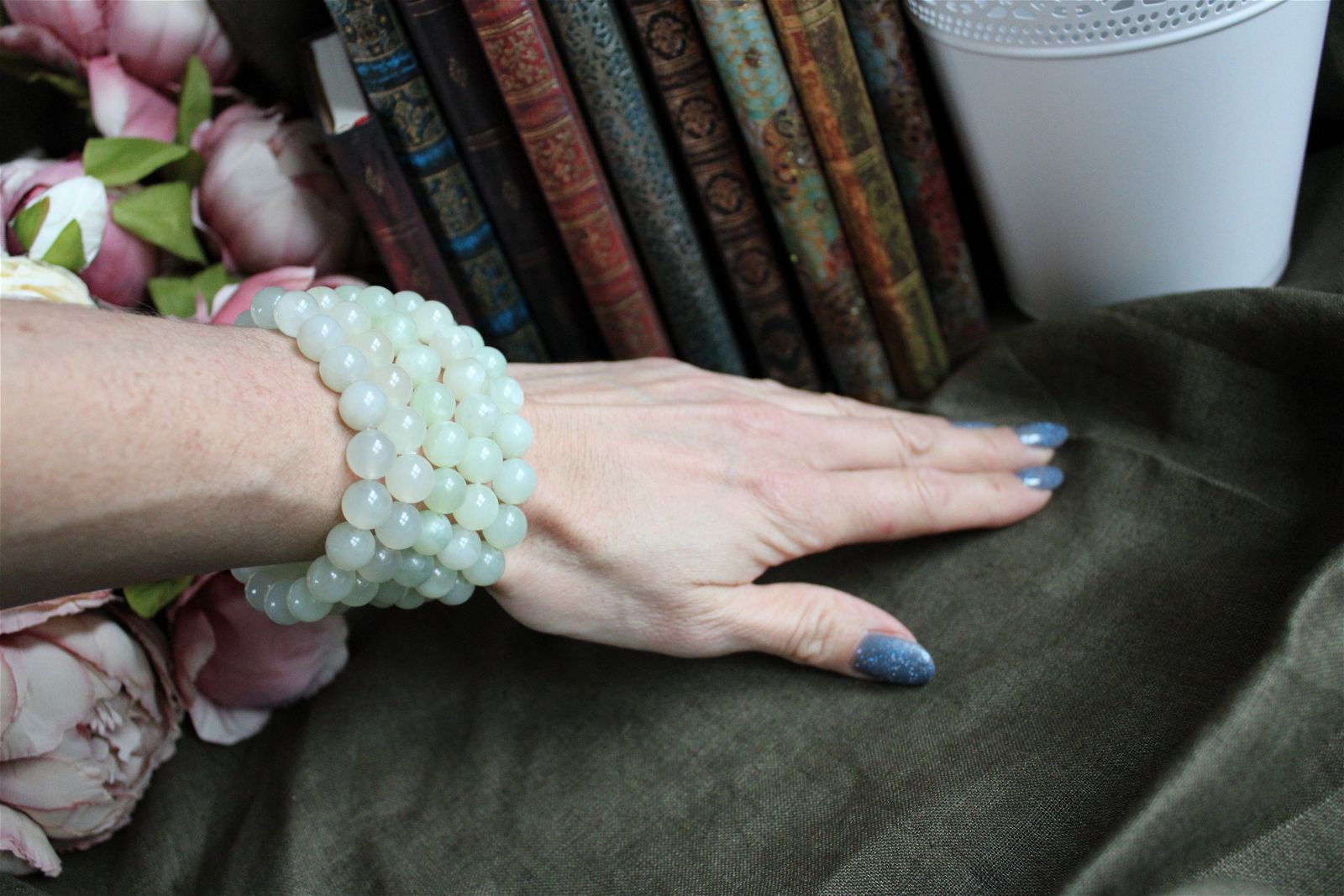 1 joli Bracelet de serpentine ou new jade perles 10mm - Aurore Lune 