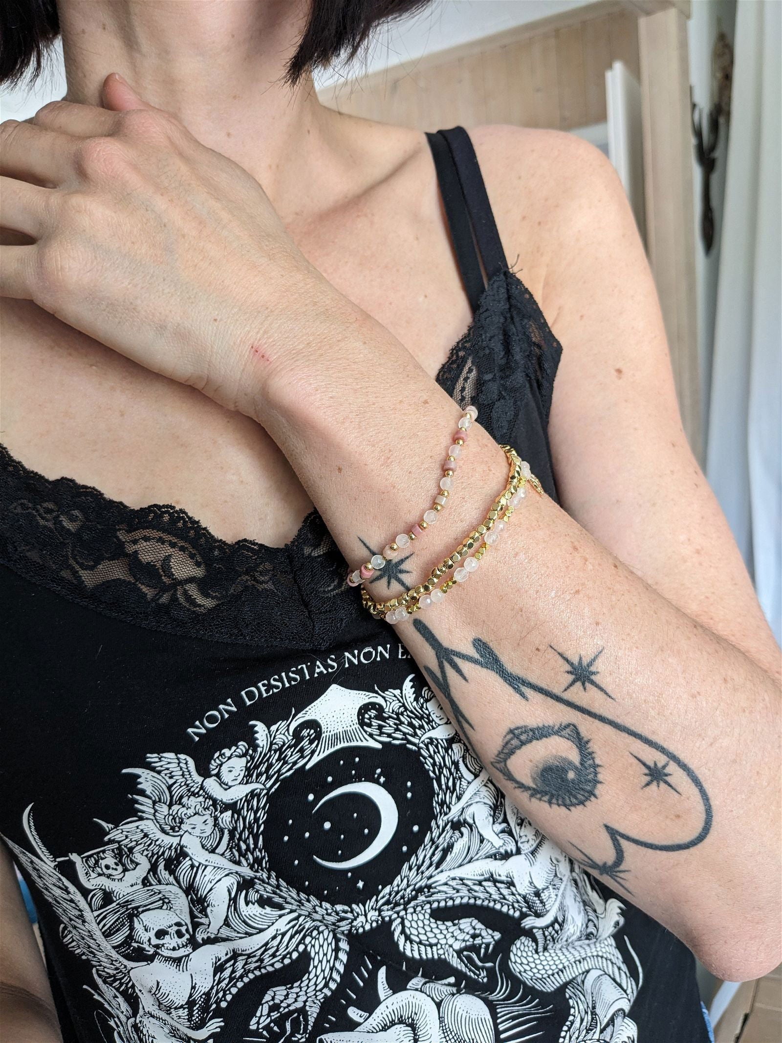 1 lot de 3 bracelets en quartz rose 18 cm - Aurore Lune 