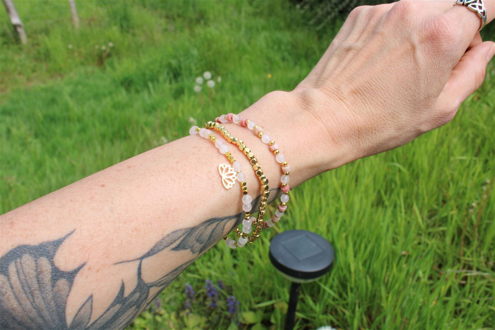 1 lot de 3 bracelets en quartz rose 18 cm - Aurore Lune 